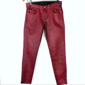 Zara Trafaluc women's denimwear coated red/black jeans, size 8